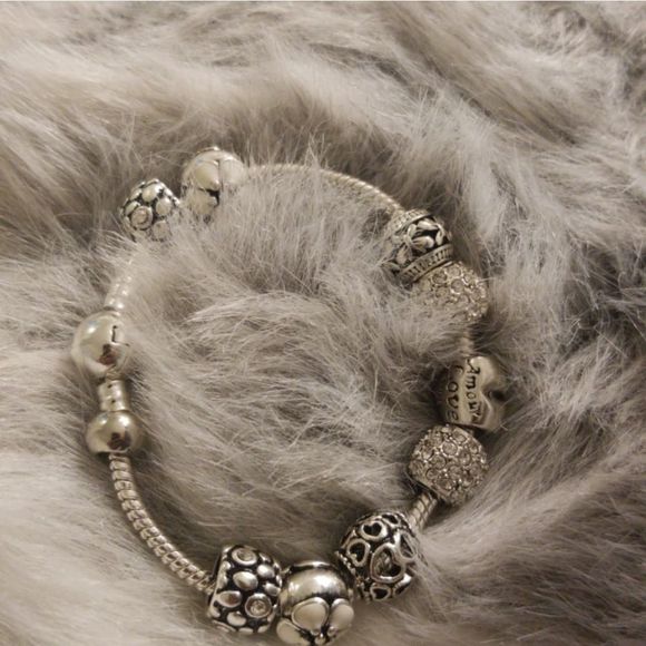 Antique Silver Color Charm Bracelet Bangle with Lo - Picture 5 of 5